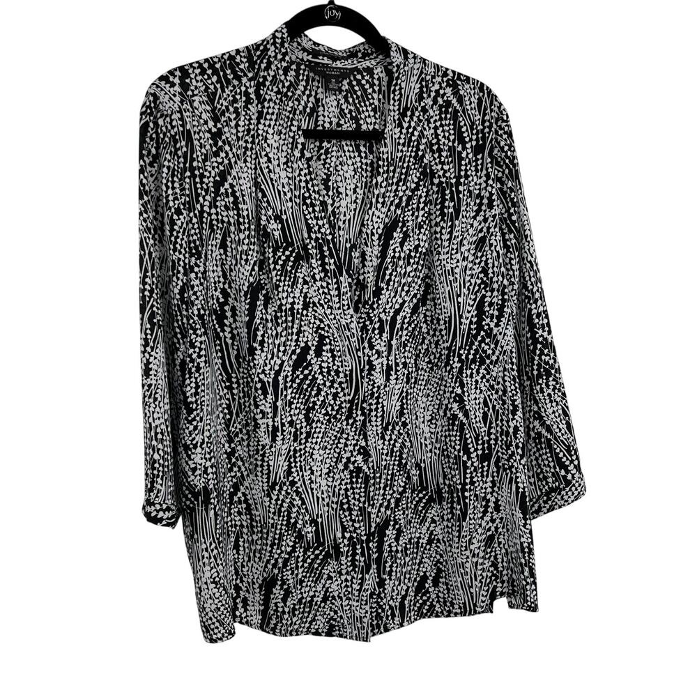 Investments Woman Caroline Blouse‎ Long Sleeve Black White Collared Plus 1XL
